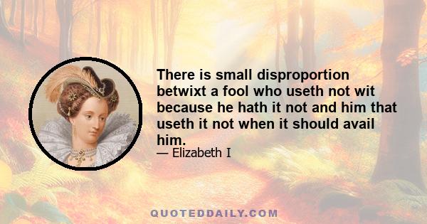 There is small disproportion betwixt a fool who useth not wit because he hath it not and him that useth it not when it should avail him.