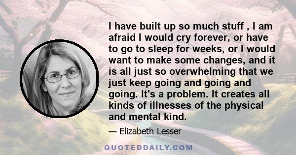 I have built up so much stuff , I am afraid I would cry forever, or have to go to sleep for weeks, or I would want to make some changes, and it is all just so overwhelming that we just keep going and going and going.