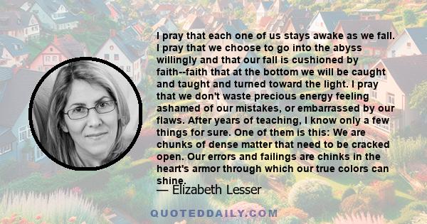 I pray that each one of us stays awake as we fall. I pray that we choose to go into the abyss willingly and that our fall is cushioned by faith--faith that at the bottom we will be caught and taught and turned toward