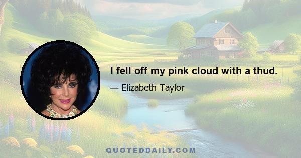 I fell off my pink cloud with a thud.