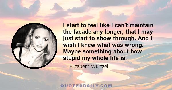 I start to feel like I can't maintain the facade any longer, that I may just start to show through. And I wish I knew what was wrong. Maybe something about how stupid my whole life is.