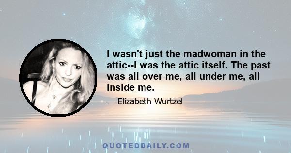 I wasn't just the madwoman in the attic--I was the attic itself. The past was all over me, all under me, all inside me.