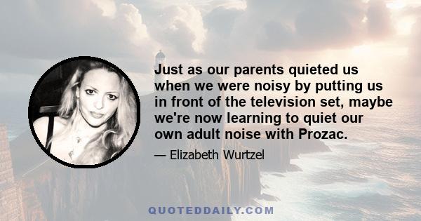 Just as our parents quieted us when we were noisy by putting us in front of the television set, maybe we're now learning to quiet our own adult noise with Prozac.