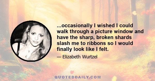 ...occasionally I wished I could walk through a picture window and have the sharp, broken shards slash me to ribbons so I would finally look like I felt.