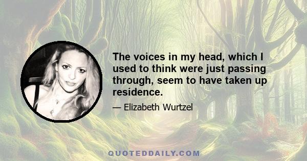 The voices in my head, which I used to think were just passing through, seem to have taken up residence.