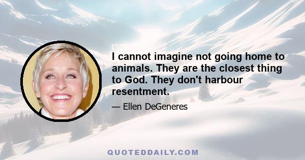 I cannot imagine not going home to animals. They are the closest thing to God. They don't harbour resentment.