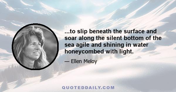 ...to slip beneath the surface and soar along the silent bottom of the sea agile and shining in water honeycombed with light.