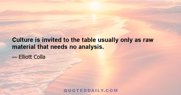 Culture is invited to the table usually only as raw material that needs no analysis.