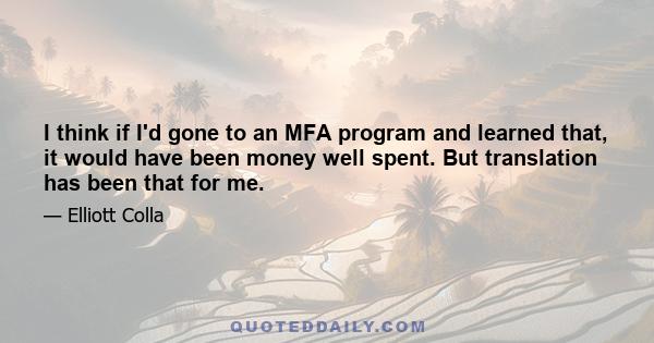 I think if I'd gone to an MFA program and learned that, it would have been money well spent. But translation has been that for me.