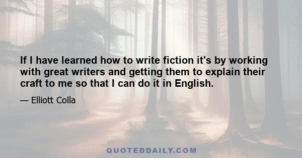 If I have learned how to write fiction it's by working with great writers and getting them to explain their craft to me so that I can do it in English.