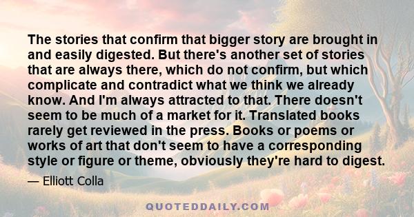 The stories that confirm that bigger story are brought in and easily digested. But there's another set of stories that are always there, which do not confirm, but which complicate and contradict what we think we already 