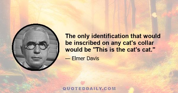 The only identification that would be inscribed on any cat's collar would be This is the cat's cat.