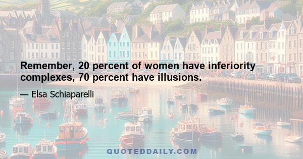 Remember, 20 percent of women have inferiority complexes, 70 percent have illusions.