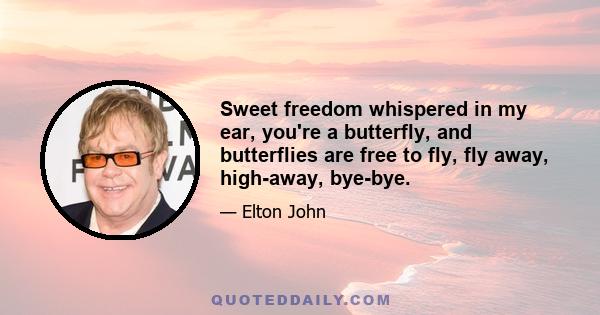 Sweet freedom whispered in my ear, you're a butterfly, and butterflies are free to fly, fly away, high-away, bye-bye.