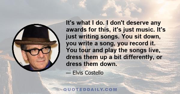 It's what I do. I don't deserve any awards for this, it's just music. It's just writing songs. You sit down, you write a song, you record it. You tour and play the songs live, dress them up a bit differently, or dress