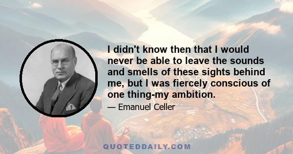 I didn't know then that I would never be able to leave the sounds and smells of these sights behind me, but I was fiercely conscious of one thing-my ambition.