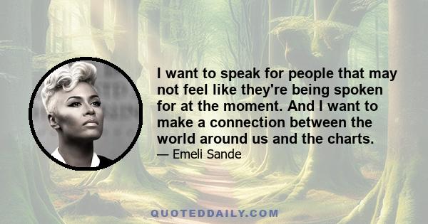 I want to speak for people that may not feel like they're being spoken for at the moment. And I want to make a connection between the world around us and the charts.