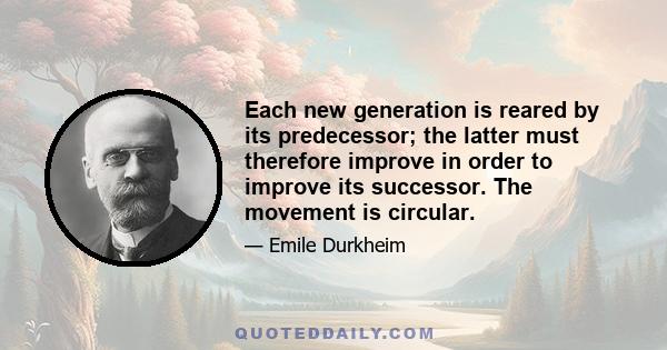 Each new generation is reared by its predecessor; the latter must therefore improve in order to improve its successor. The movement is circular.