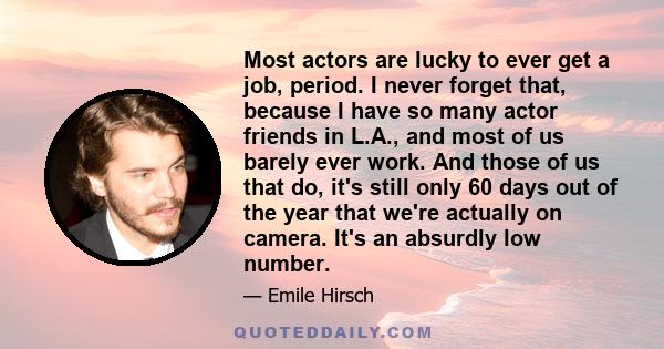 Most actors are lucky to ever get a job, period. I never forget that, because I have so many actor friends in L.A., and most of us barely ever work. And those of us that do, it's still only 60 days out of the year that