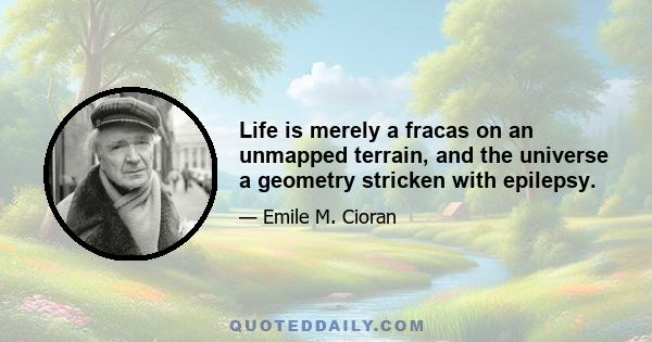 Life is merely a fracas on an unmapped terrain, and the universe a geometry stricken with epilepsy.