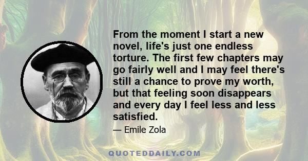 From the moment I start a new novel, life's just one endless torture. The first few chapters may go fairly well and I may feel there's still a chance to prove my worth, but that feeling soon disappears and every day I