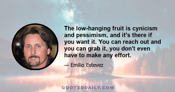 The low-hanging fruit is cynicism and pessimism, and it's there if you want it. You can reach out and you can grab it, you don't even have to make any effort.