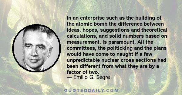 In an enterprise such as the building of the atomic bomb the difference between ideas, hopes, suggestions and theoretical calculations, and solid numbers based on measurement, is paramount. All the committees, the