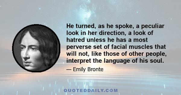 He turned, as he spoke, a peculiar look in her direction, a look of hatred unless he has a most perverse set of facial muscles that will not, like those of other people, interpret the language of his soul.