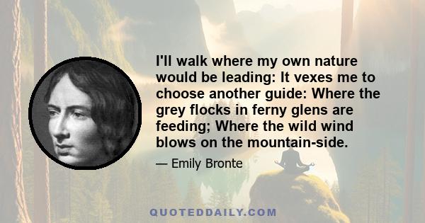 I'll walk where my own nature would be leading: It vexes me to choose another guide: Where the grey flocks in ferny glens are feeding; Where the wild wind blows on the mountain-side.