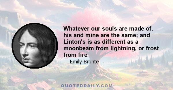 Whatever our souls are made of, his and mine are the same; and Linton's is as different as a moonbeam from lightning, or frost from fire