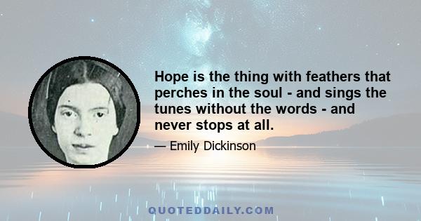 Hope is the thing with feathers that perches in the soul - and sings the tunes without the words - and never stops at all.