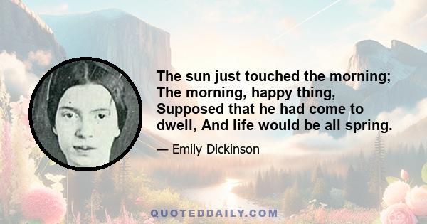 The sun just touched the morning; The morning, happy thing, Supposed that he had come to dwell, And life would be all spring.