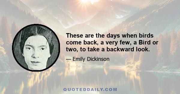 These are the days when birds come back, a very few, a Bird or two, to take a backward look.