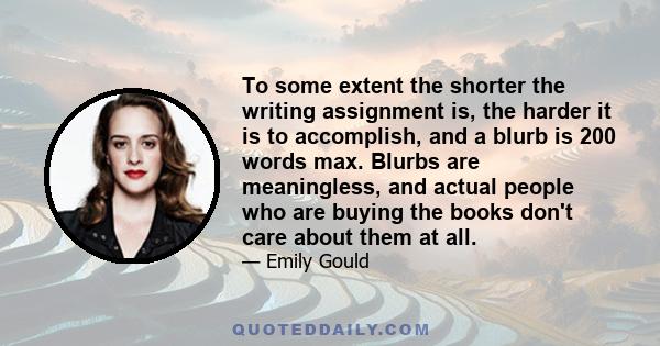 To some extent the shorter the writing assignment is, the harder it is to accomplish, and a blurb is 200 words max. Blurbs are meaningless, and actual people who are buying the books don't care about them at all.