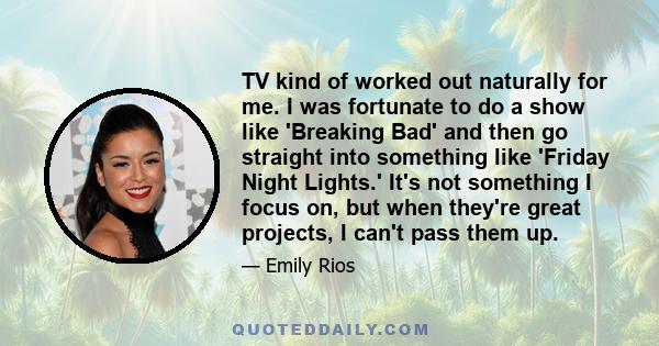 TV kind of worked out naturally for me. I was fortunate to do a show like 'Breaking Bad' and then go straight into something like 'Friday Night Lights.' It's not something I focus on, but when they're great projects, I