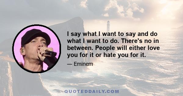 I say what I want to say and do what I want to do. There's no in between. People will either love you for it or hate you for it.