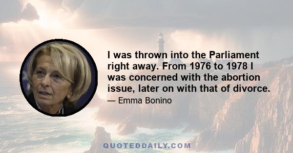 I was thrown into the Parliament right away. From 1976 to 1978 I was concerned with the abortion issue, later on with that of divorce.