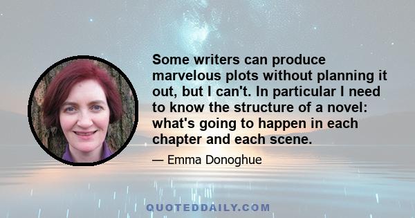 Some writers can produce marvelous plots without planning it out, but I can't. In particular I need to know the structure of a novel: what's going to happen in each chapter and each scene.