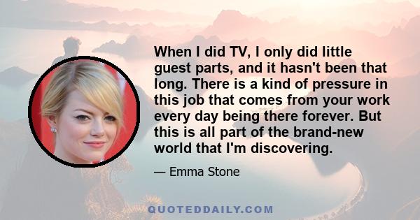 When I did TV, I only did little guest parts, and it hasn't been that long. There is a kind of pressure in this job that comes from your work every day being there forever. But this is all part of the brand-new world