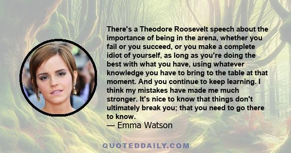 There's a Theodore Roosevelt speech about the importance of being in the arena, whether you fail or you succeed, or you make a complete idiot of yourself, as long as you're doing the best with what you have, using