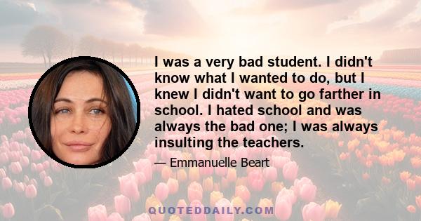 I was a very bad student. I didn't know what I wanted to do, but I knew I didn't want to go farther in school. I hated school and was always the bad one; I was always insulting the teachers.