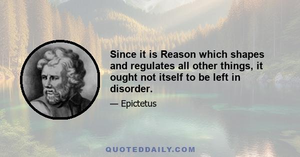 Since it is Reason which shapes and regulates all other things, it ought not itself to be left in disorder.