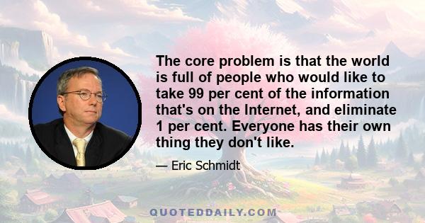 The core problem is that the world is full of people who would like to take 99 per cent of the information that's on the Internet, and eliminate 1 per cent. Everyone has their own thing they don't like.