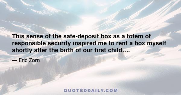 This sense of the safe-deposit box as a totem of responsible security inspired me to rent a box myself shortly after the birth of our first child….