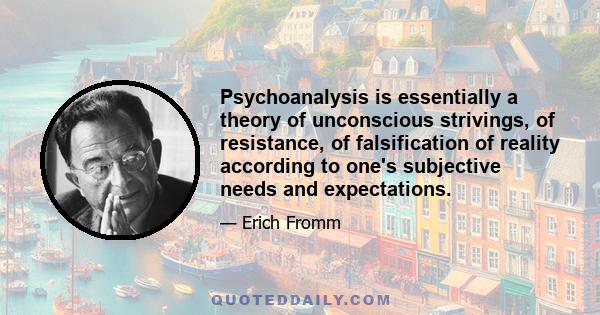 Psychoanalysis is essentially a theory of unconscious strivings, of resistance, of falsification of reality according to one's subjective needs and expectations.