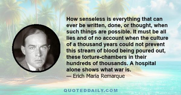 How senseless is everything that can ever be written, done, or thought, when such things are possible. It must be all lies and of no account when the culture of a thousand years could not prevent this stream of blood