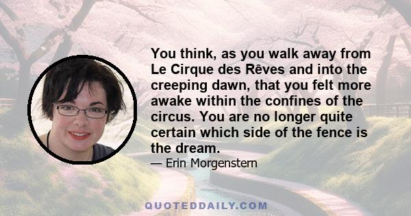 You think, as you walk away from Le Cirque des Rêves and into the creeping dawn, that you felt more awake within the confines of the circus. You are no longer quite certain which side of the fence is the dream.