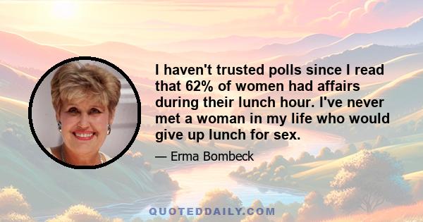 I haven't trusted polls since I read that 62% of women had affairs during their lunch hour. I've never met a woman in my life who would give up lunch for sex.