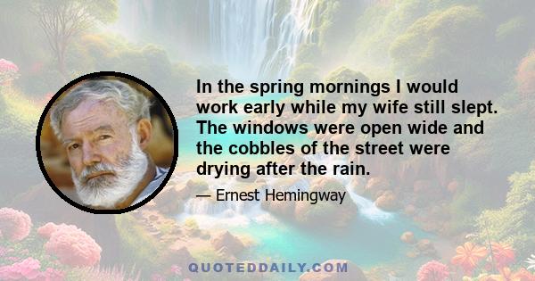 In the spring mornings I would work early while my wife still slept. The windows were open wide and the cobbles of the street were drying after the rain.