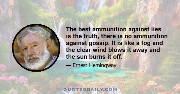 The best ammunition against lies is the truth, there is no ammunition against gossip. It is like a fog and the clear wind blows it away and the sun burns it off.